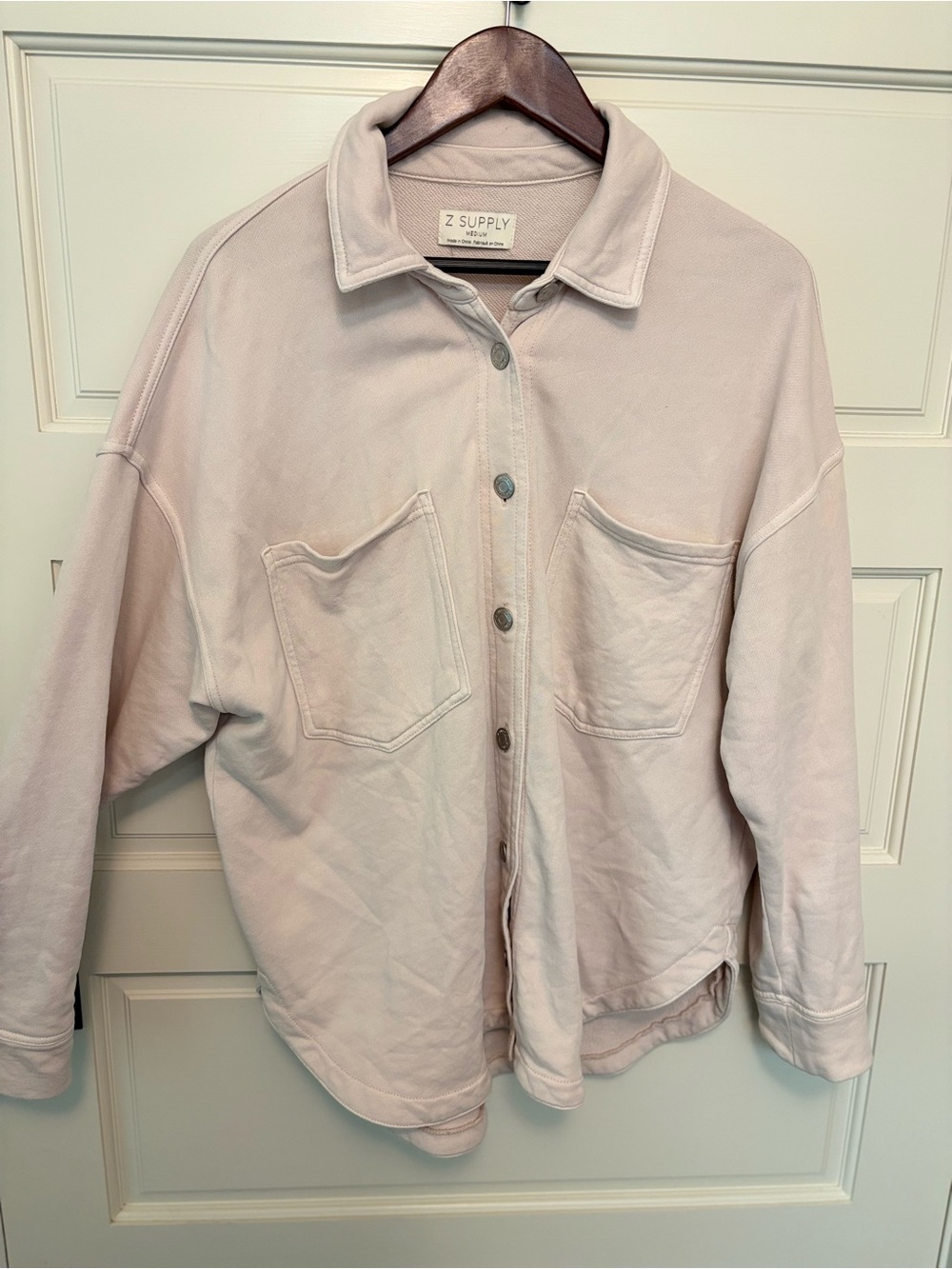 Z Supply Light Pink Oversized Button-Front Utility Jacket